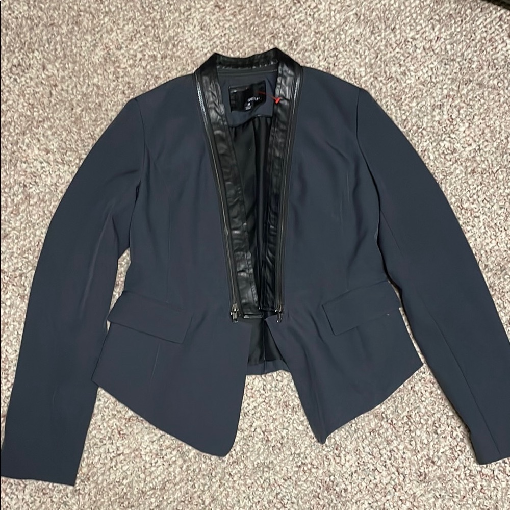 Greylin Black open dress Blazer with zip Leather Trim